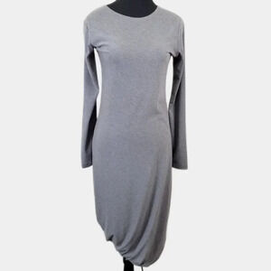 Rebecca King Long Sleeve Gray Asymmetric Twisted  Hem Dress